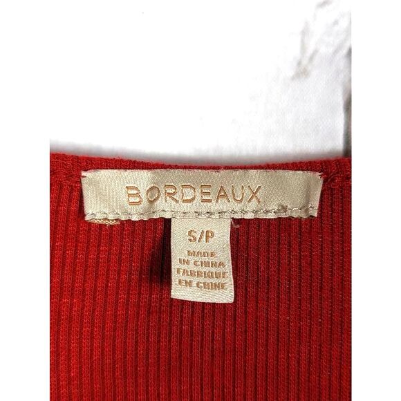 BORDEAUX Knot-Front Ribbed Knit V-Neck Tee Soft Stretchy Versatile Casual Small - Picture 6 of 7